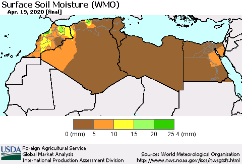North Africa Surface Soil Moisture (WMO) Thematic Map For 4/13/2020 - 4/19/2020