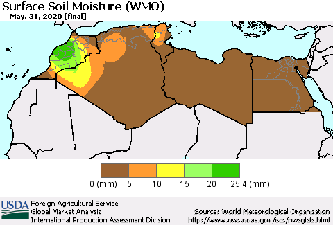 North Africa Surface Soil Moisture (WMO) Thematic Map For 5/25/2020 - 5/31/2020