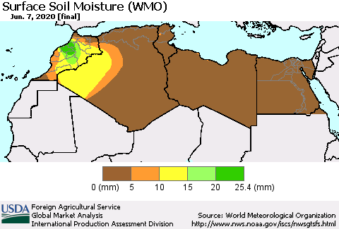 North Africa Surface Soil Moisture (WMO) Thematic Map For 6/1/2020 - 6/7/2020