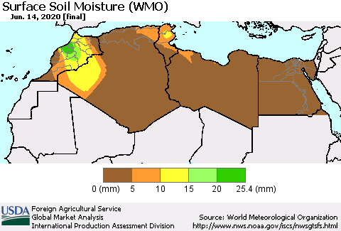 North Africa Surface Soil Moisture (WMO) Thematic Map For 6/8/2020 - 6/14/2020