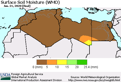North Africa Surface Soil Moisture (WMO) Thematic Map For 6/15/2020 - 6/21/2020
