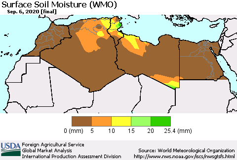 North Africa Surface Soil Moisture (WMO) Thematic Map For 8/31/2020 - 9/6/2020
