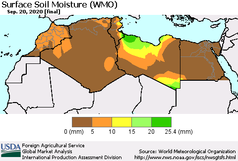 North Africa Surface Soil Moisture (WMO) Thematic Map For 9/14/2020 - 9/20/2020