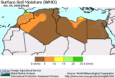 North Africa Surface Soil Moisture (WMO) Thematic Map For 10/19/2020 - 10/25/2020