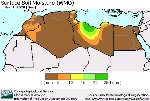 North Africa Surface Soil Moisture (WMO) Thematic Map For 10/26/2020 - 11/1/2020