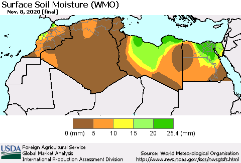 North Africa Surface Soil Moisture (WMO) Thematic Map For 11/2/2020 - 11/8/2020