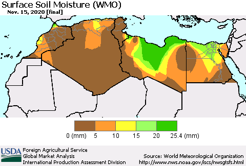 North Africa Surface Soil Moisture (WMO) Thematic Map For 11/9/2020 - 11/15/2020