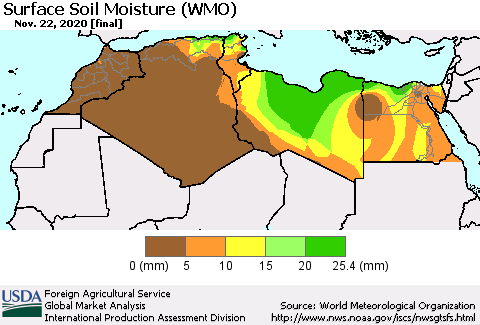 North Africa Surface Soil Moisture (WMO) Thematic Map For 11/16/2020 - 11/22/2020