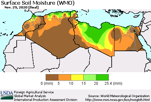 North Africa Surface Soil Moisture (WMO) Thematic Map For 11/23/2020 - 11/29/2020