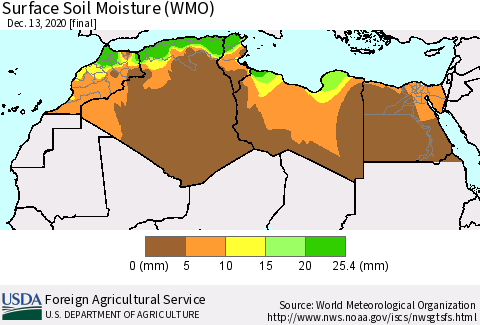 North Africa Surface Soil Moisture (WMO) Thematic Map For 12/7/2020 - 12/13/2020