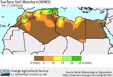 North Africa Surface Soil Moisture (WMO) Thematic Map For 12/21/2020 - 12/27/2020