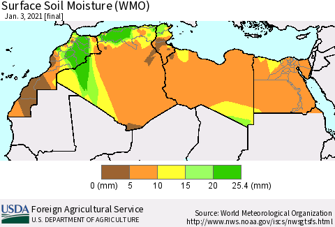 North Africa Surface Soil Moisture (WMO) Thematic Map For 12/28/2020 - 1/3/2021