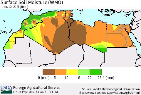 North Africa Surface Soil Moisture (WMO) Thematic Map For 1/4/2021 - 1/10/2021