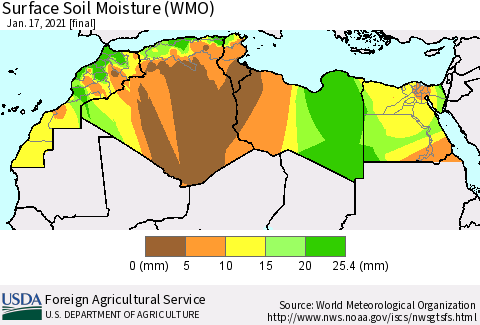 North Africa Surface Soil Moisture (WMO) Thematic Map For 1/11/2021 - 1/17/2021