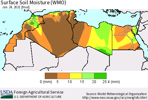 North Africa Surface Soil Moisture (WMO) Thematic Map For 1/18/2021 - 1/24/2021