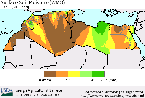 North Africa Surface Soil Moisture (WMO) Thematic Map For 1/25/2021 - 1/31/2021