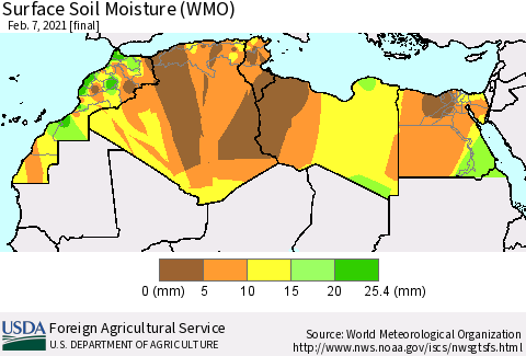 North Africa Surface Soil Moisture (WMO) Thematic Map For 2/1/2021 - 2/7/2021
