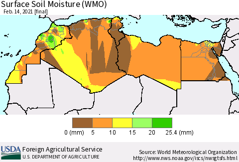 North Africa Surface Soil Moisture (WMO) Thematic Map For 2/8/2021 - 2/14/2021