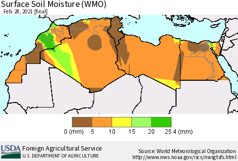 North Africa Surface Soil Moisture (WMO) Thematic Map For 2/22/2021 - 2/28/2021