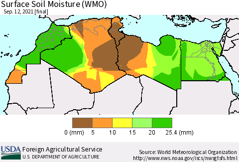 North Africa Surface Soil Moisture (WMO) Thematic Map For 9/6/2021 - 9/12/2021