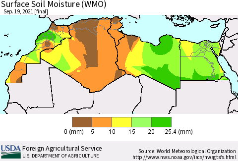 North Africa Surface Soil Moisture (WMO) Thematic Map For 9/13/2021 - 9/19/2021