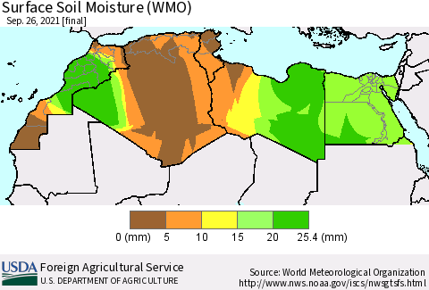 North Africa Surface Soil Moisture (WMO) Thematic Map For 9/20/2021 - 9/26/2021