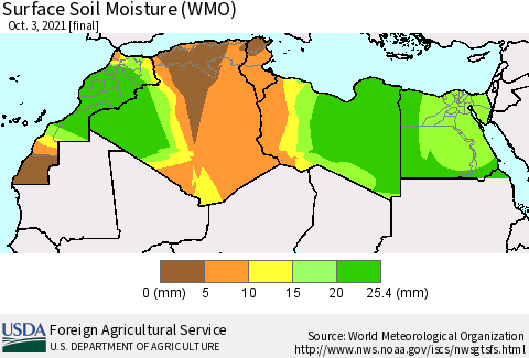 North Africa Surface Soil Moisture (WMO) Thematic Map For 9/27/2021 - 10/3/2021