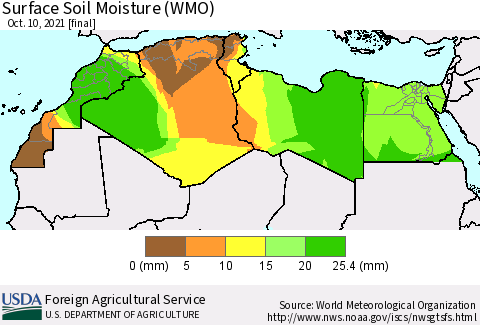 North Africa Surface Soil Moisture (WMO) Thematic Map For 10/4/2021 - 10/10/2021