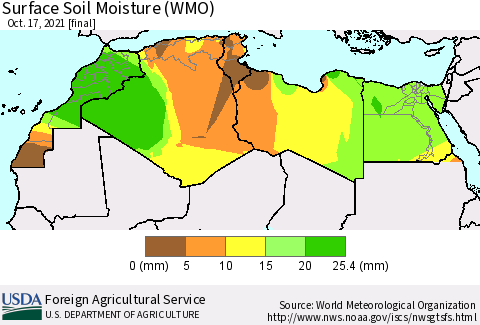 North Africa Surface Soil Moisture (WMO) Thematic Map For 10/11/2021 - 10/17/2021