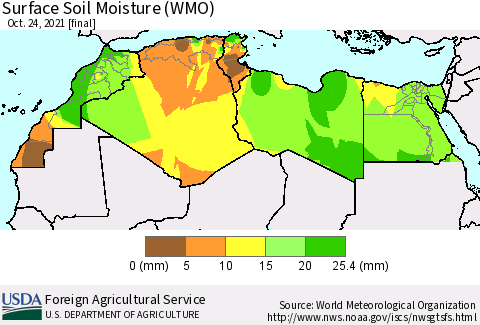 North Africa Surface Soil Moisture (WMO) Thematic Map For 10/18/2021 - 10/24/2021