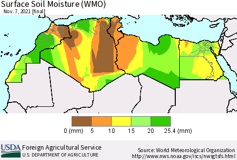 North Africa Surface Soil Moisture (WMO) Thematic Map For 11/1/2021 - 11/7/2021