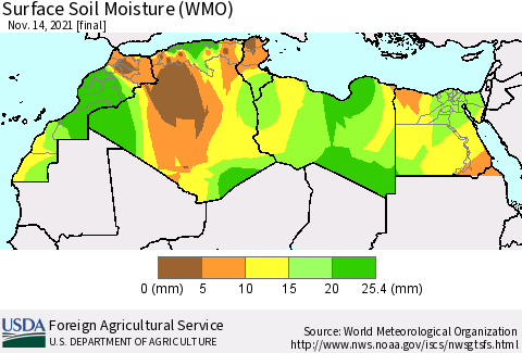 North Africa Surface Soil Moisture (WMO) Thematic Map For 11/8/2021 - 11/14/2021