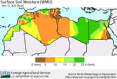 North Africa Surface Soil Moisture (WMO) Thematic Map For 11/15/2021 - 11/21/2021