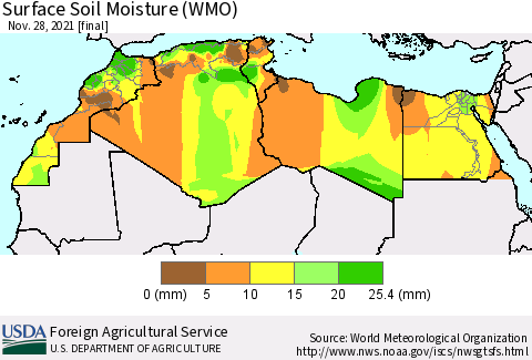 North Africa Surface Soil Moisture (WMO) Thematic Map For 11/22/2021 - 11/28/2021