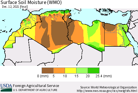 North Africa Surface Soil Moisture (WMO) Thematic Map For 12/6/2021 - 12/12/2021