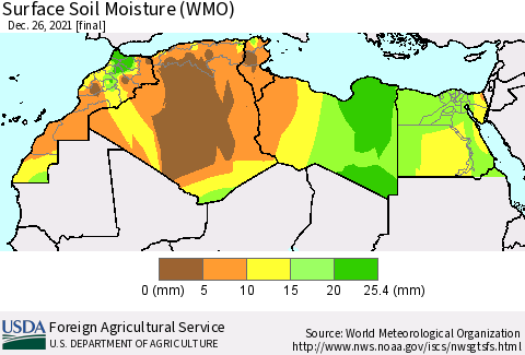 North Africa Surface Soil Moisture (WMO) Thematic Map For 12/20/2021 - 12/26/2021