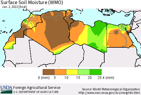 North Africa Surface Soil Moisture (WMO) Thematic Map For 12/27/2021 - 1/2/2022