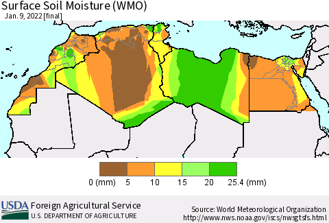 North Africa Surface Soil Moisture (WMO) Thematic Map For 1/3/2022 - 1/9/2022
