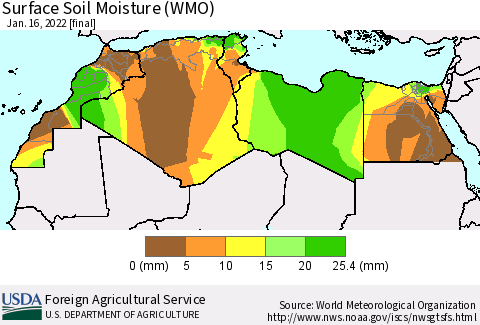 North Africa Surface Soil Moisture (WMO) Thematic Map For 1/10/2022 - 1/16/2022