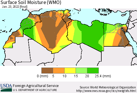 North Africa Surface Soil Moisture (WMO) Thematic Map For 1/17/2022 - 1/23/2022