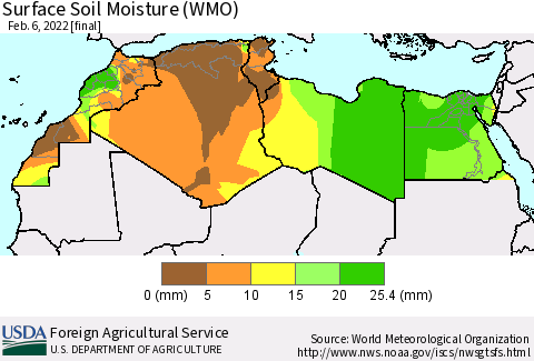 North Africa Surface Soil Moisture (WMO) Thematic Map For 1/31/2022 - 2/6/2022