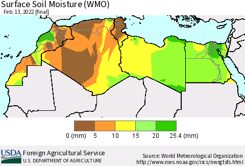 North Africa Surface Soil Moisture (WMO) Thematic Map For 2/7/2022 - 2/13/2022