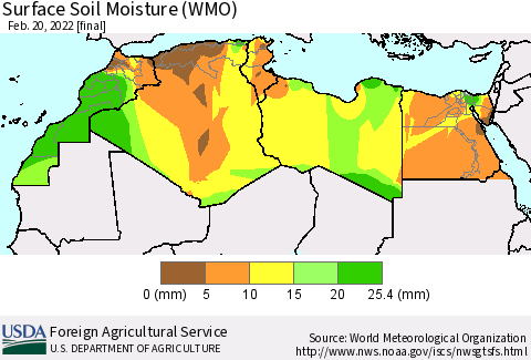 North Africa Surface Soil Moisture (WMO) Thematic Map For 2/14/2022 - 2/20/2022
