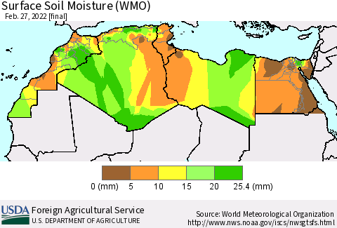North Africa Surface Soil Moisture (WMO) Thematic Map For 2/21/2022 - 2/27/2022