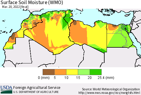 North Africa Surface Soil Moisture (WMO) Thematic Map For 3/14/2022 - 3/20/2022