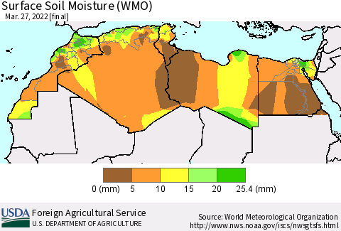 North Africa Surface Soil Moisture (WMO) Thematic Map For 3/21/2022 - 3/27/2022