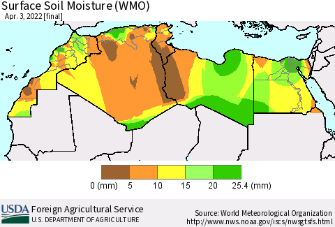 North Africa Surface Soil Moisture (WMO) Thematic Map For 3/28/2022 - 4/3/2022