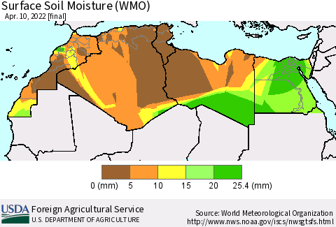 North Africa Surface Soil Moisture (WMO) Thematic Map For 4/4/2022 - 4/10/2022