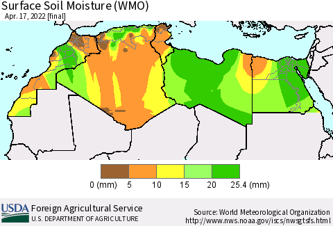North Africa Surface Soil Moisture (WMO) Thematic Map For 4/11/2022 - 4/17/2022