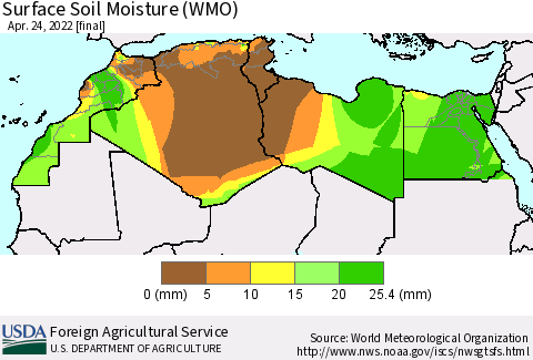 North Africa Surface Soil Moisture (WMO) Thematic Map For 4/18/2022 - 4/24/2022